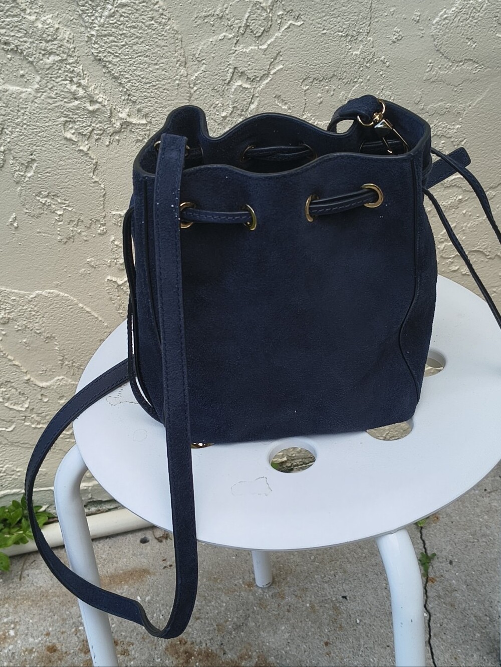 Madewell Blue Navy Suede Crossbody  Mini Drawstring Bucket Crossbody Bag